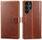 LENSUN Samsung Galaxy S22 Ultra Phone Case, Genuine Leather Flip Wallet Cover [RFID Blocking] with Card Holder and Magnetic Closure Compatible with Samsung S22 Ultra 5G - Dark Brown