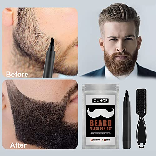 Bart stift,Beard Filler Pencil,Bartfüller Stift,Mens Beard Pencil,Wasserfester Bartstift,Herren Bartfüller und Bartstift,für Schnurrbart & Augenbrauen,mit1 Bartbürste,Schwarz,1Stück