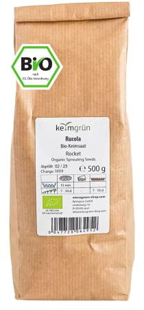 Keimgrün - Bio Rucola Microgreen Samen - 500g Rucola Saatgut - Rucolasamen - Regelmäßig überprüfte Keimfähigkeit - Zum ergiebigen Microgreen-Anbau auf Erde oder im Kressesieb