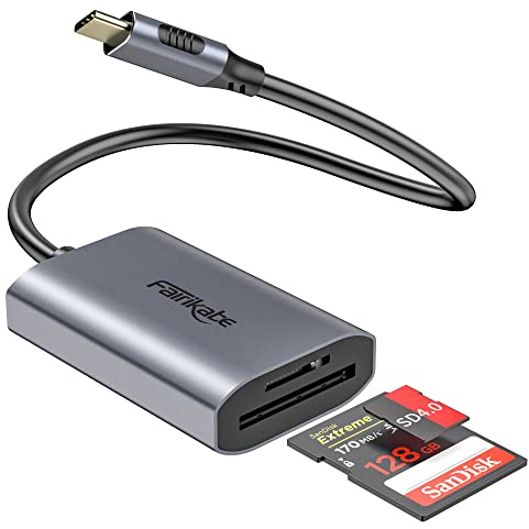 SD 4.0 kortläsare, Fairikabe 2-i-1 USB C 3.1 till kortläsare, USBC Micro SD minneskortläsare kompatibel med Thunderbolt 3 för TF, SD, SDXC, SDHC, RSMMC, Micro SDXC, Micro SDHC, UHS-II-kort