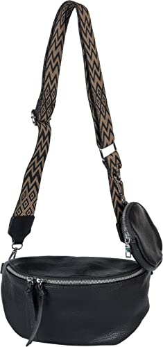 styleBREAKER Bolso bandolera de media luna para mujer | Bolso bandolera piel sintética 24x15x8,5cm, correa 86-138cm con patrón zigzag, cremallera 2 vías, monedero 11cm