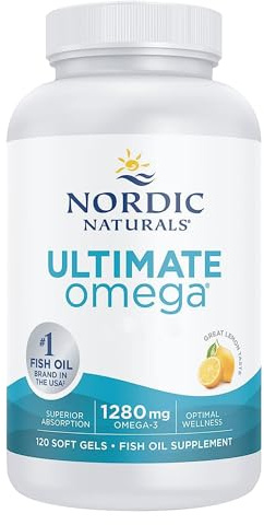 Nordic Naturals Ultimate Omega 3 Kapseln mit hochdosiertem Fischöl, Omega-3-Nahrungsergänzung mit 1280 mg, EPA und DHA, hoch dosiert, Zitronengeschmack, 120 Softgels, sojafrei, glutenfrei, natürlich