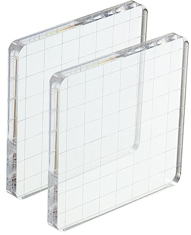 PATIKIL 3 x 3 Acrylic Stamp Block, 2 Pack Clear Stamping Block with Grid Lines Decorative Mounting Blocks Square for Scrapbooking DIY Crafts Card Making