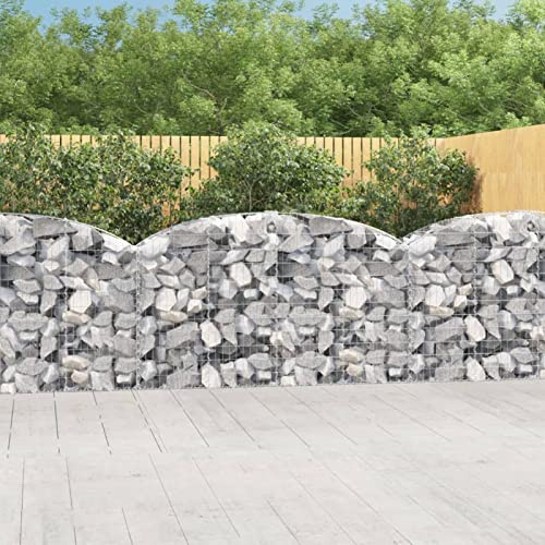 ShCuShan Gabion Basket Arched 200 x 50 x 100/120 cm Galvanised Iron Gabion Wall Wire Mesh Stone Basket in Galvanised Iron Stone Wall Support Wall for Outdoor Spiral Planter