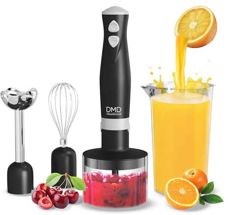 DMD® | 5-In-1 Immersion Hand Blender Set, Fruit & Veg Mini Chopper & Whisk Attachement, Stainless Steel Blades Compact Food Processor 500ml Blender Bowl, 700ml Beaker, 350W