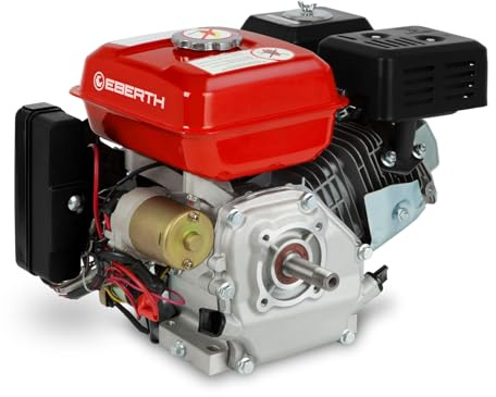 EBERTH 6,5 HK 4,8 kW Bensinmotor Standmotor Kartmotor Drivmotor med 19,05 mm Ø axel med utvändig gänga, E-Start, 7ah 12V batteri, låg oljeavskiljning, 4-takts, 1-cylindrig, 196 ccm, luftkyld