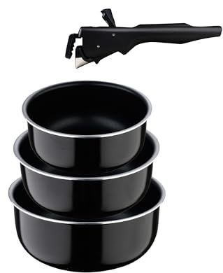 SAN IGNACIO Click&Cook - Juego de 3 cacerolas (16 + 18 + 20 cm) para ahorrar espacio, de aluminio, para inducción