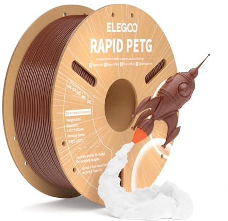ELEGOO Rapid PETG Filament 1.75mm Braun 1 KG, High Speed 600mm/s 3D Drucker Filament Maßgenauigkeit +/- 0.02 mm, 1kg Pappspule(2.2lbs) Passend für die Mmeisten 3D Printer