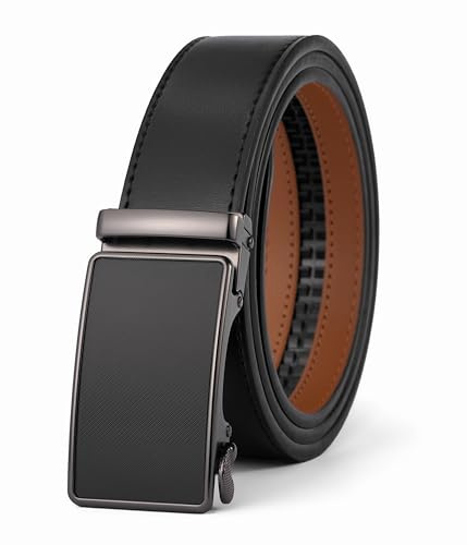 VRLEGEND Gürtel Herren Automatik Ledergürtel Ratsche Gürtel ohne Löcher für Business Anzug,Größe Angepasst,mit Geschenkbox （Schwarz-22165,Einstellbare 48W-52W=150cm