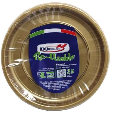 TEKHOME PIATTI PLASTICA 22cm piatti plastica colorati lavabili e riutilizzabili Rotondi per Compleanno,Festa, Matrimonio (ORO, 25pz)