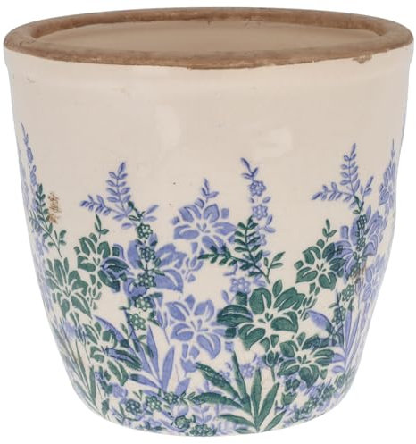 Shudehill Giftware Indian Garden Pretty Floral Blue and White Design Planter Pot - Small or Large (Large)