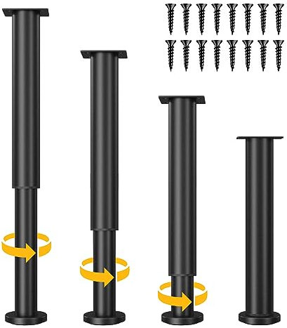 Signstek Tischbeine höhenverstellbar Möbelfüße Metall 25cm-42cm, Füße verstellbare Höhe, stütze höhenverstellbare Beine für Sofa/Bett/Couch/Dresser/Stuhl/Couchtisch/Schrank, 4stk. zylindrische schwarz