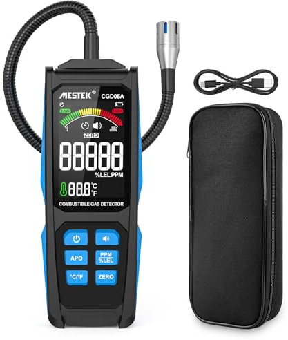 Détecteur de Gaz Naturel MESTEK, Détecteur de Fuite de Gaz Naturel Gas Portable Propane, Butane, Méthane LPG GNL, avec Allarme Sonore et Visuelle, Numérique LCD, pour Camping Car Maison -Rechargeable