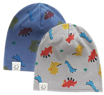 FUYAO Baby Beanie Hat 2 Pack Toddler Kids Soft Cotton Skull Cap Little Boys Girls Warm Hats for Spring Autumn (UK, Age, 1 Year, 6 Years, Dinosaur Navy + Dinosaur Grey)
