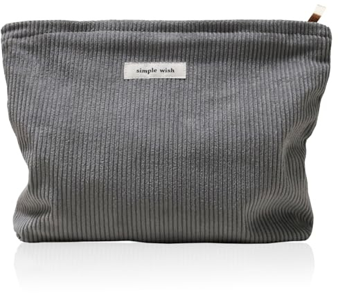 Tcdwla Kosmetiktasche, Kulturtasche Damen, Kulturbeutel Groß, Waschtasche Cord, Makeup Bag, Multifunktionaler für Schule, Reisen, Strand, Einkaufen (Grau)
