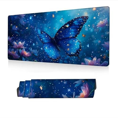 Gaming musmatta XXL 1400 x 600 x 3 mm, musmatta fjäril musmatta, halkfritt skrivbordsunderlägg anläggning musmatta gaming vattentät, förbättrar precision och hastighet, speltillbehör S1-440