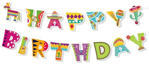 Bannière Happy Birthday Mexicaine, Décorations Colorées pour Fête d'Anniversaire Fiesta Guirlande Pré-Enfilée Décoration Murale pour Cinco de Mayo Taco Fournitures pour Fête à Thème Mexicain