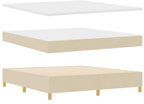 vidaXL Boxspring Säng med Madrass & Bänk Grädde 180x200 cm Tyg