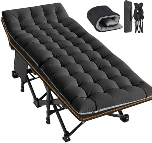 Meulbaty Oversized Folding Camp Bed with Mattress 198x81x46 cm (XXL Black)