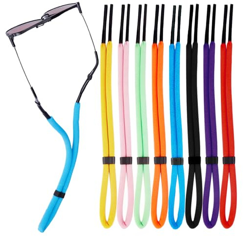 DMwespe 8 Pcs Floating Sunglasses Straps Buoyant Glasses Retainer for Water, Universal Adjustable Floatable Eyewear Lanyard for Boating Kayaking Fishing Paddleboarding Beach Lake Pool