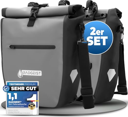 RADGEIST Fahrradtasche für Gepäckträger - Tasche für Fahrrad Gepäckträger - Gepäckträgertasche wasserdicht Umhängetasche (Grau 20L, 2er Set)