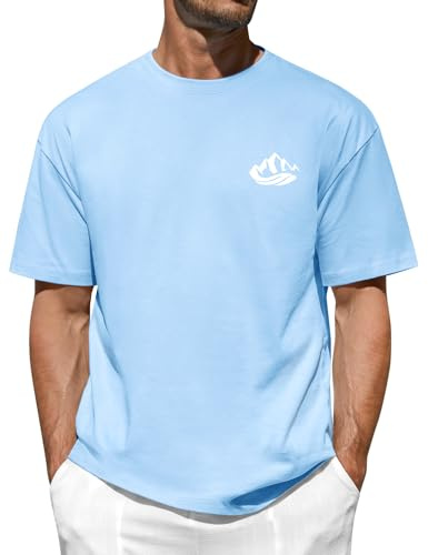 TOMEEK Tee Shirt Homme Manches Courtes Oversize T Shirt Homme Coton À Col Rond Été Tee-Shirt Chic Imprimé Coupe Ample Top de Sport