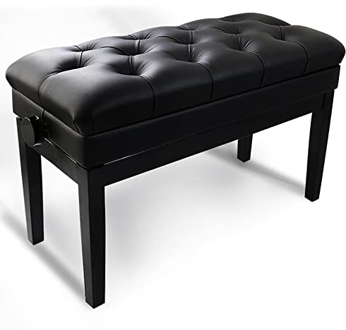 SnamicE pianopall deluxe pianobänk tangentbordspallar massivt trä pianopall med förvaringsfack 10 cm justerbar höjd,