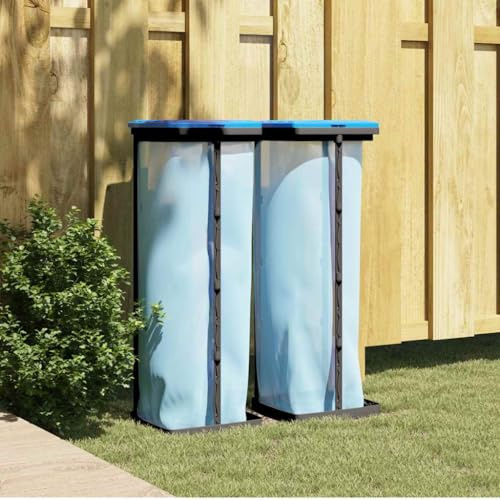 Mangloder Juego de 2 soportes para bolsas de basura, color negro y azul, 120 L, de polipropileno, con tapa, plegable y ligero, para cocina, jardín, garaje, camping, barbacoa, cubo de basura que ahorra