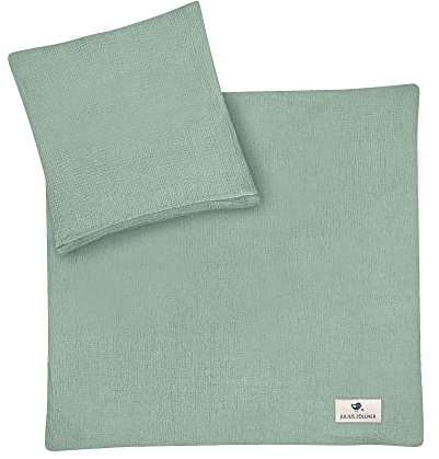 Julius Zöllner Muselina - Ropa de cama infantil de 80x80 + 35x40 cm, juego de 2 piezas de funda nórdica y funda de almohada, 100% muselina de algodón, con cremallera, Standard 100 by OEKO-TEX, verde