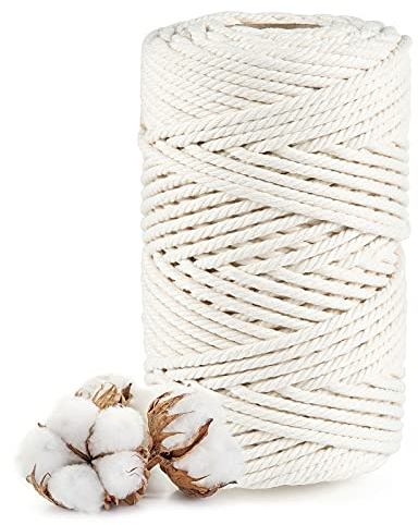 Macrame Cuerda 5mm, Diealles Shine 100m Cuerda de Macramé, Natural Beige Cordel Hilo Macrame para DIY Manualidades, Cuerda de Algodón Trenzado para Colgador de Plantas Artesanía Decoración Bohemia