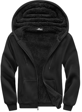 SCODI Hoodies for Men Heavyweight Fleece Sweatshirt - Full Zip Up Thick Sherpa Lined Hooded Sweatshirts Black Large