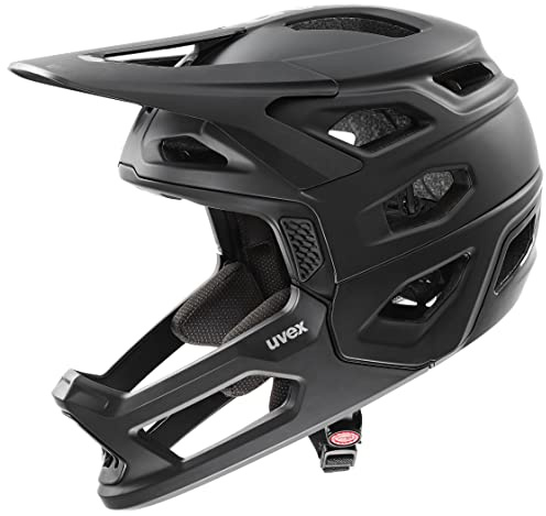 uvex revolt - extremt lätt MTB-hjälm för dam och herr - individuell storleksanpassning - avtagbart hakskydd - all black matt - 57-61 cm