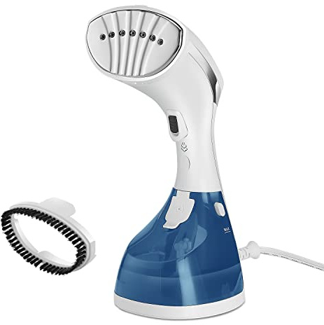 Sunbeam 1200W Power Steam Handheld Steamer for Clothes, Extra Burst of Steam Feature, 30-Second Fast Heat-Up, Bristle Brush Attachment, White and Blue Finish