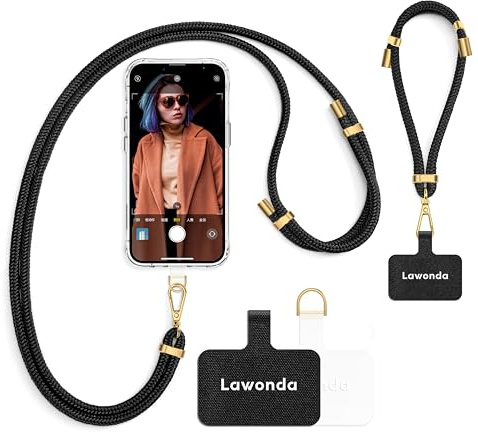 Lawonda 2 Pads Phone Lanyard Adjustable Crossbody Cell Phone Neck Strap Universal Mobile Phone Wrist Lanyard + 2pcs Cellphone Patch Tether Tab for Travel Essentials Black