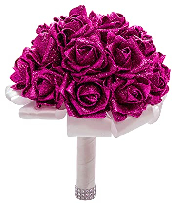 LICHENGTAI Brautstrauß Braut Rosen Blumen Blumensträusse Hochzeit Künstlich Handwurf Glitzer Blumenstrauß Künstlich Rosen Hochzeit Blumen Brautjungfer Blumensträuße Hochzeit Party Dekoration