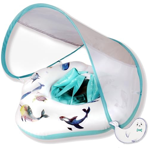 EDWEKIN® Baby Schwimmring 2025 – Premium Schwimmhilfe mit UPF50+ Sonnendach & einzigartigen handgemalten Motiven | Zertifizierter Baby Float für 6–36 Monate | Sicherer Schwimmreifen für Kleinkinder