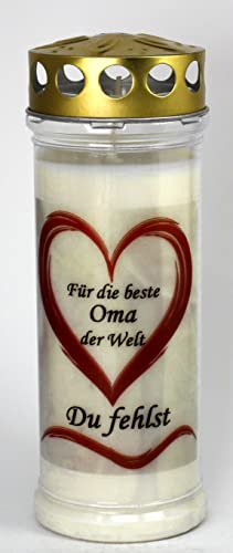 Kerzen Junglas - Grabkerze Oma mit 7 Tagen Brenndauer, (3945), schöne Grablichter mit Motiv, Grabkerzen mit Deckel wetterfest, Trauerkerzen, Friedhofskerzen