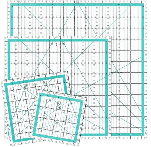 UNGFEI 4 PCS 4 Sizes Blue Square Quilting Rulers, Acrylic Sewing Ruler Square, Patchwork Ruler for DIY Crafts ?(4.5, 6, 9.5, 12.5)
