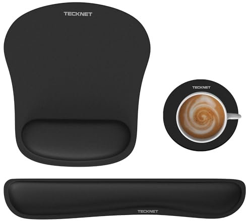 TECKNET Alfombrilla de Ratón Ergonómica 3 en 1, Reposamuñecas para Teclado y Alfombrilla de Escritorio, Kit de Mouse Pad con Reposamuñecas de Espuma Viscoelástica, Antideslizante