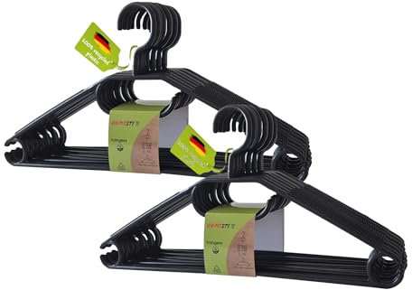 homesti multifunktionale Kleiderbügel aus 100% recyceltem Kunststoff, 20 Stück, mit 360° drehbarem Haken und Anti-Rutsch-Oberfläche, platzsparend mit Hosensteg und Haken für Krawatten