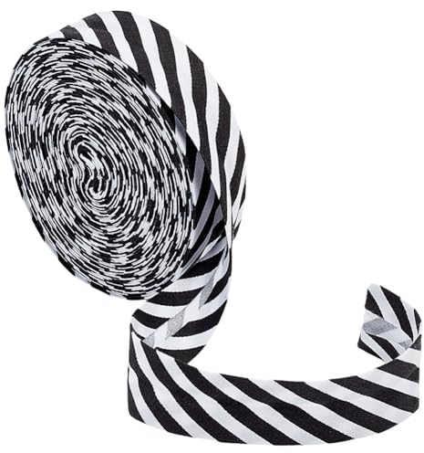 BENECREAT 10 m Biais à Rayures Noires et Blanc Ruban Rayé de Noël de 21mm de Large en Polyester Sergé pour Couture de Vêtements Passepoil Matelassage