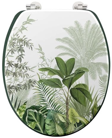 Douceur d'Intérieur, Abattant WC à Charnières Métal (37 x 47 cm) Vagabonde Vert, MDF Imprimé