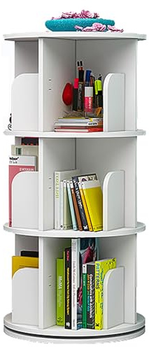 Kchsdool Libreria Angolare Rotante 360° di Stoccaggio a 3 Piani, Stretta da Terra (Bianco)