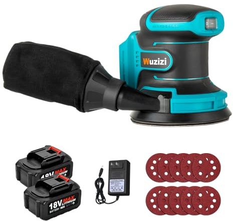 Orbital Sander Cordless, 5 Random Orbital Sander Compatible with Makita Battery, 12000 OPM Electric Palm Sander Tool with Dust Box & 10PCS Sanding Pads for Woodworking (18V Li-Battery Included)