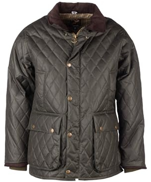 Rydale Mens Diamond Quilted Wax Jacket Olive Green Waxed Cotton Coat For Men (UK, Alpha, XXL, Regular, Regular, Olive)