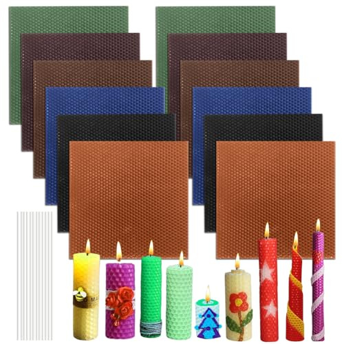 Placas de cera de abejas, set de fabricación de velas de cera de abejas, set para hacer velas de cera de abejas de colores, placas de cera de abejas para velas, con mechas para velas, para adultos y