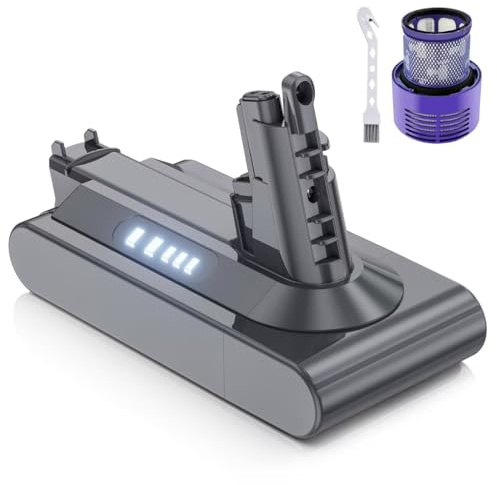 8000mAh for Dyson V10 Battery, Replacement for Dyson V10 SV12 Battery Compatible with V10 Absolute Animal Motorhead Fluffy Cyclone Vacuum Cleaner Handheld Vacuum Cleaner(1 Filter + 1 Brush)