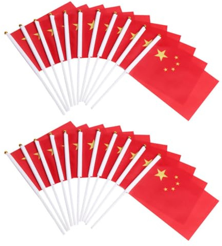 IMIKEYA Lot de 50 petits drapeaux chinois à main avec mât, 14 x 21 cm, drapeaux nationaux chinois en polyester pour décoration d'intérieur et de fête