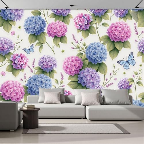 Papels Pintado Panorámico Mariposas Hortensias Papel Tapiz Mural Flores Naturales Frescas Estéreo Fondo De TV Papeles De Pared Decoración Del Hogar Papel Tapiz 3D 200x140cm