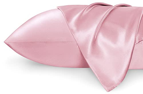 Bedsure Satin Pillowcase for Hair and Skin - Similar to Silk Pillowcase, Cooling Pillow Cases 2 Pack with Envelope Closure, Gifts for Women, Queen & Standard Size 50x75 cm, Rose Shadow